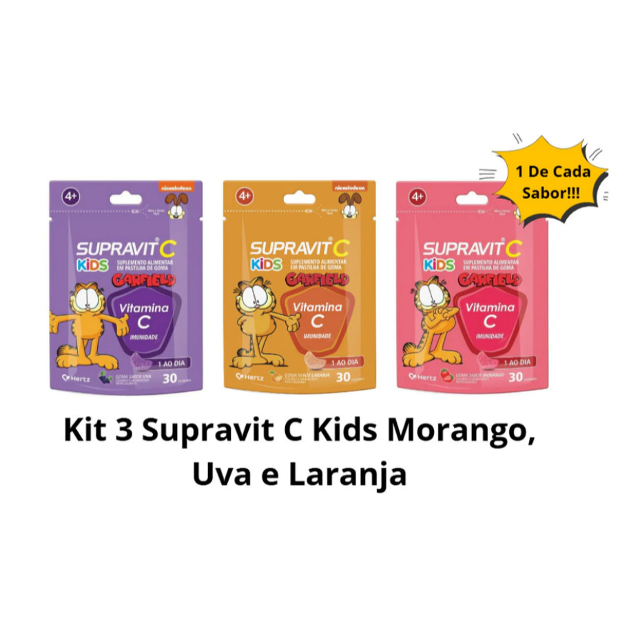 Kit 3 Supravit C Kids Morango, Uva e Laranja