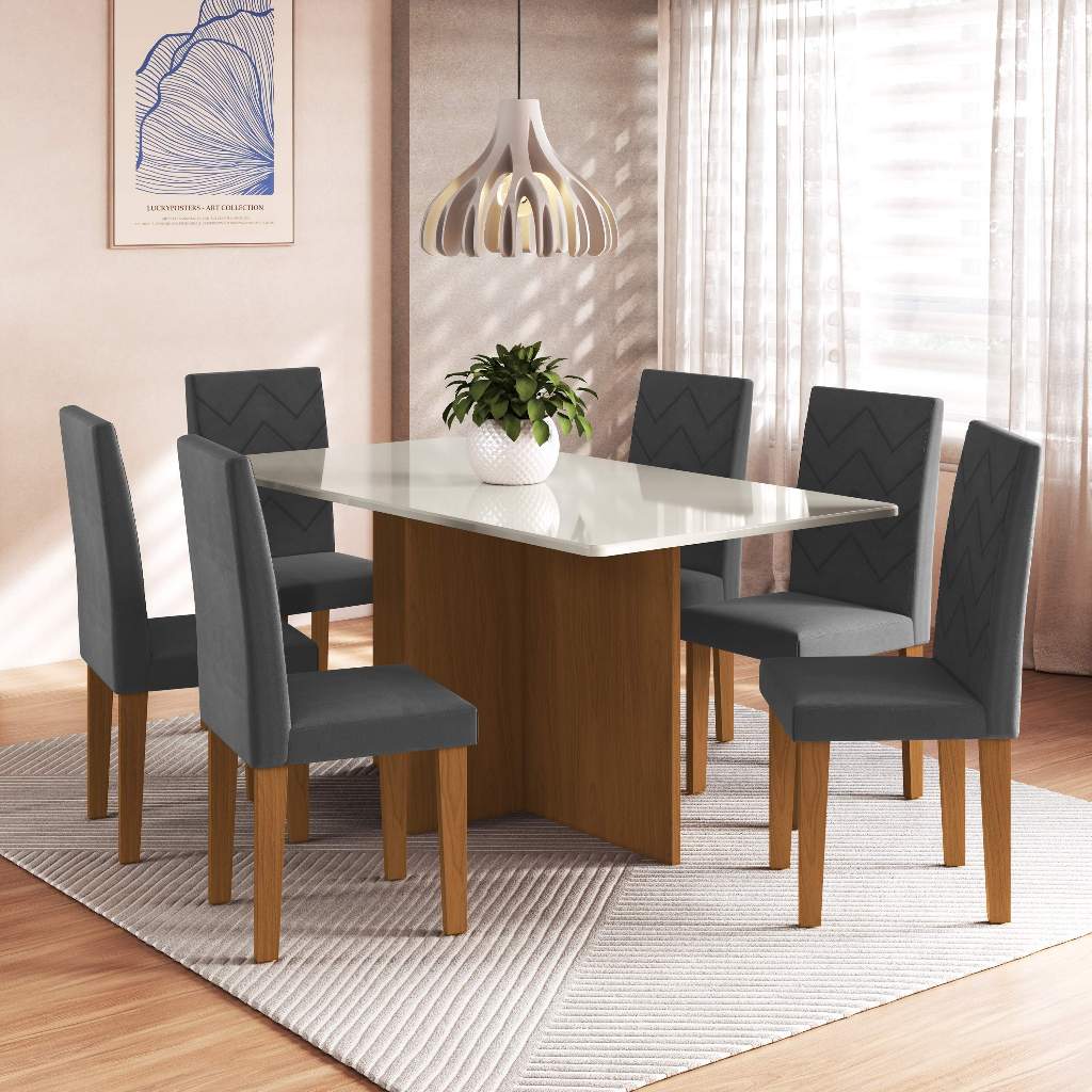 Conjunto Sala De Jantar Fidelitá Itália 170cm Com 6 Cadeiras Freijó/Off-White Assento Grafite em Oferta na Shopee
