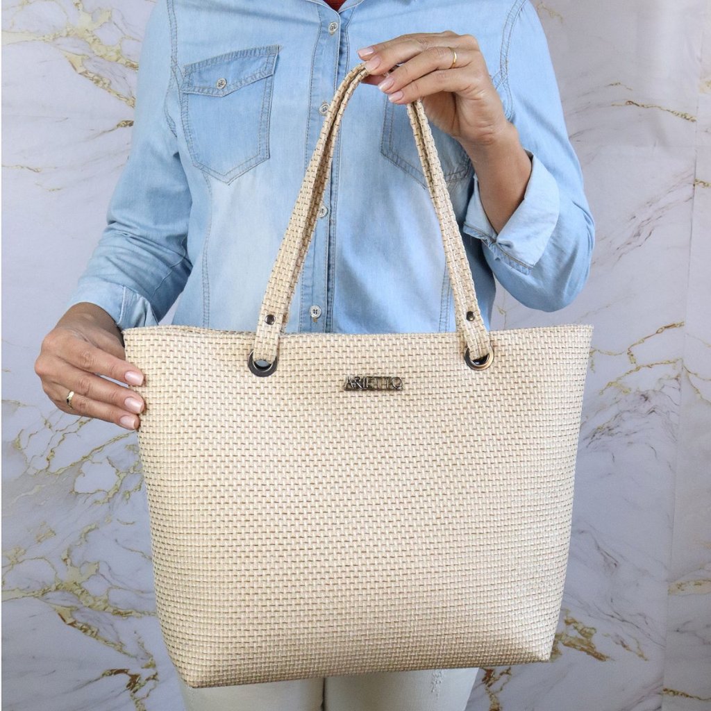 Bolsa Sacola Feminina de Praia Piscina Verão com Textura Palha Tendencia