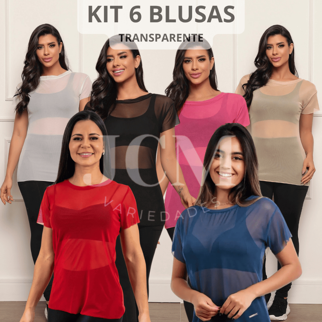 Kit 6 Blusa Feminina Transparente de Tule Manga Curta Camiseta Academia Treino em Oferta na Shopee