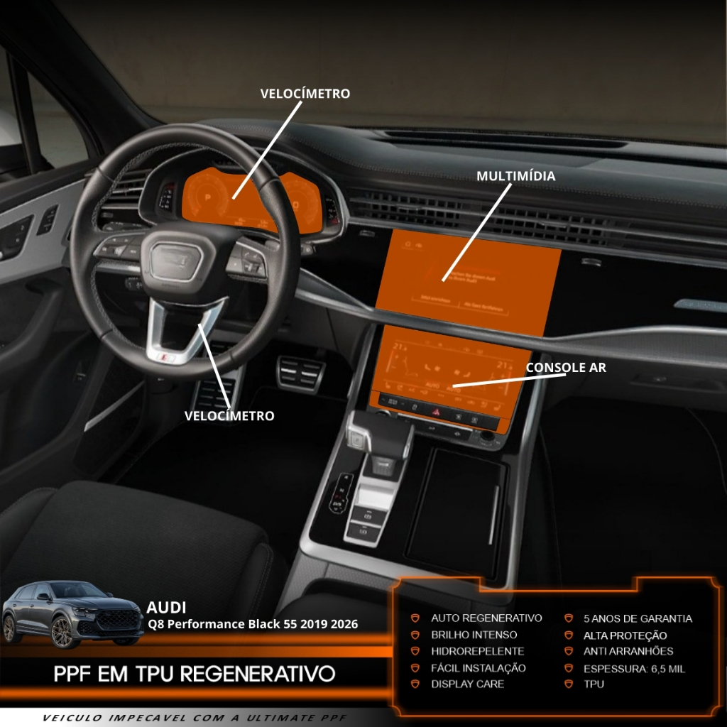 Película PPF Proteção Kit Interior Básico Audi Q8 Performance Black 2019 2020 2021 2022 2023 2024 2025 2026