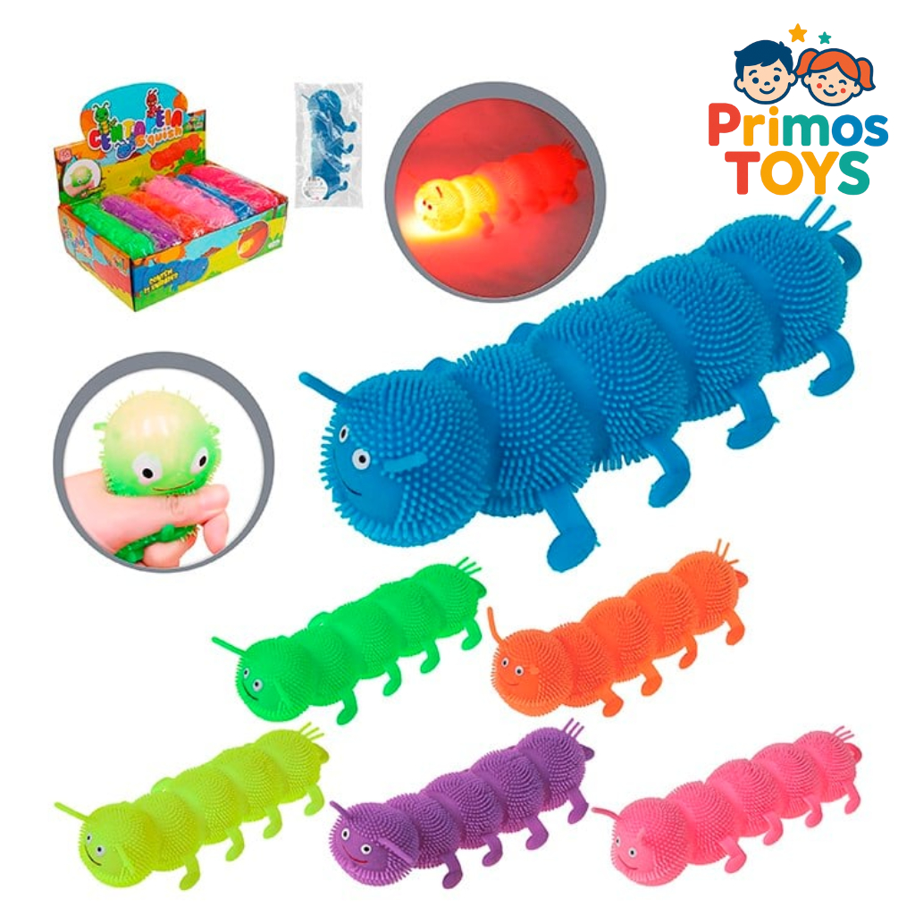 Centopeia de Apertar Anti-Stress Fidget Toy Sensorial Macia que Estica e Pisca Luz LED