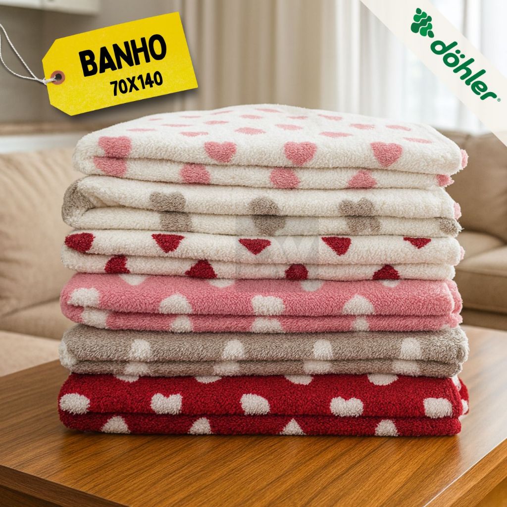 Toalha de Banho Dohler Prisma Estampas de Coração 100% Algodão 140 x 70 cm em Oferta na Shopee