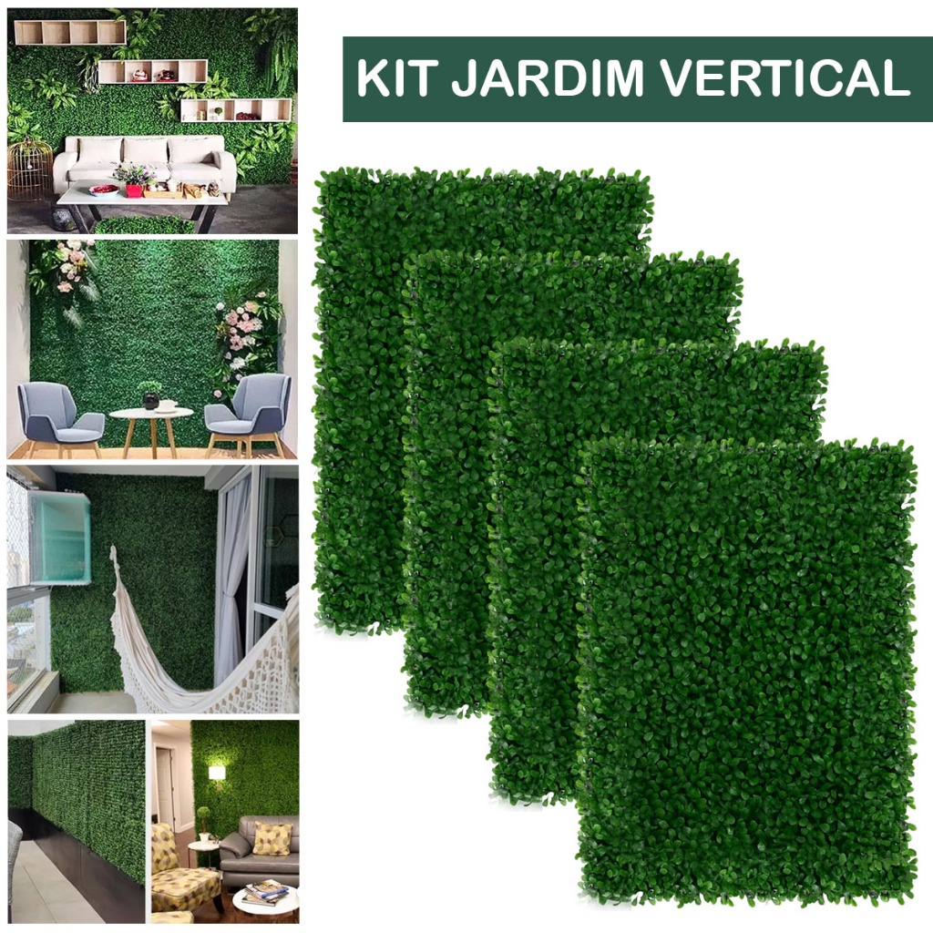 Kit 20 Placa de Buxinho Artificial 60x40cm Jardim Vertical Decoração Parede Interna Externa
