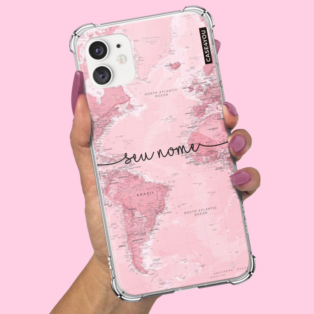 Capa Capinha para Samsung Galaxy A01 A02 A03 A03s A03 Core A04 A04s A04e A05 A05s A06 A07 Mapa Mundi Rosé
