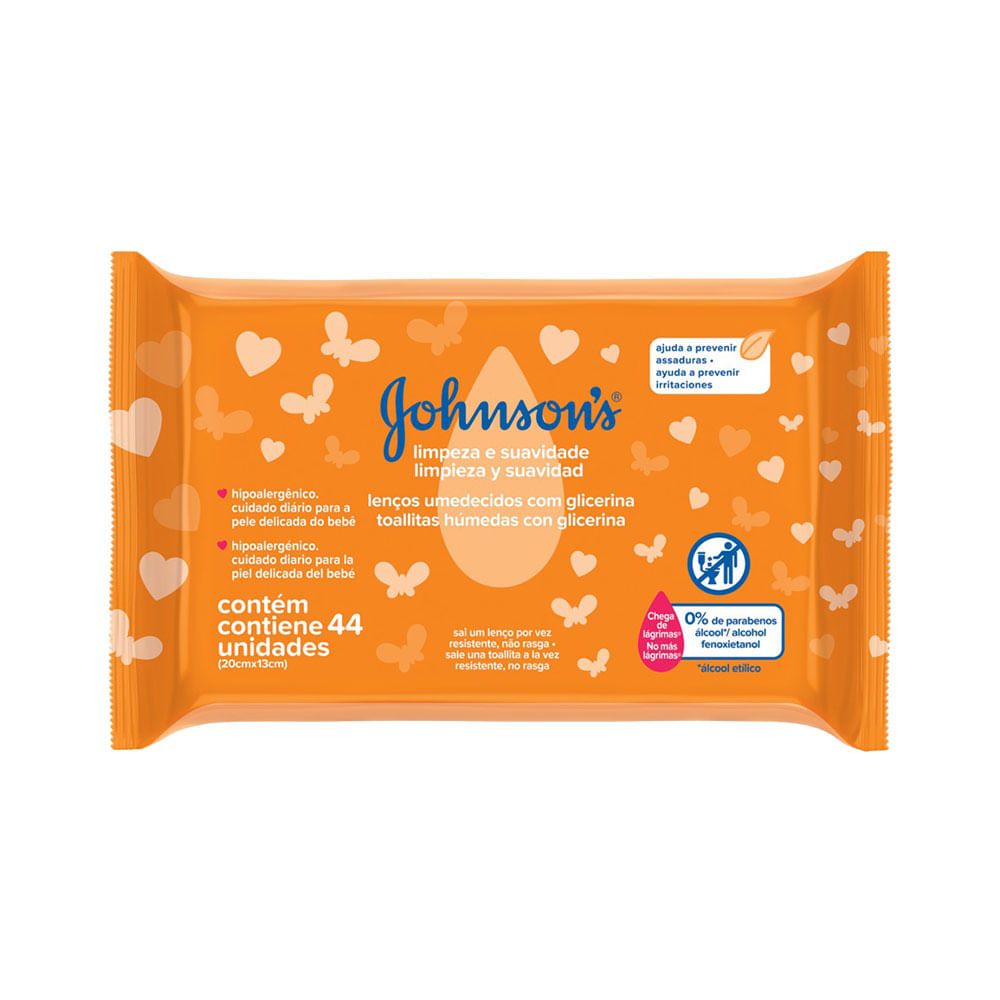 Lenços Umedecidos Johnson's Baby Limpeza e Suavidade 44 Unidades em Oferta na Shopee
