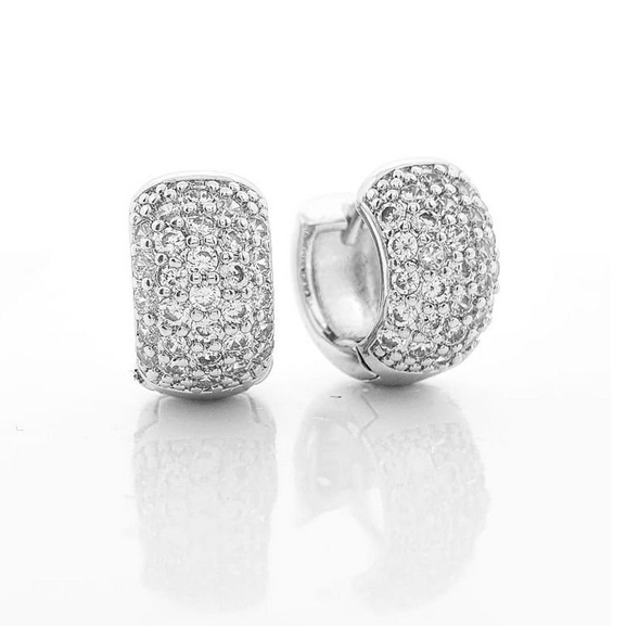 Brinco Argola Cravejada com Zirconias Prata 925 Banhado Masculino e Feminino
