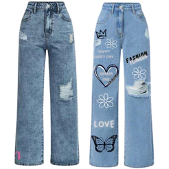 Combo 2 Calça Wide Leg Jeans Infantil e Juvenil Estampadas