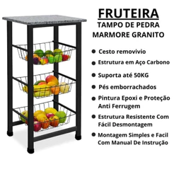 Fruteira De Chão Cozinha Com Balcão Granito e Madeira Açomix Fruteira Isis