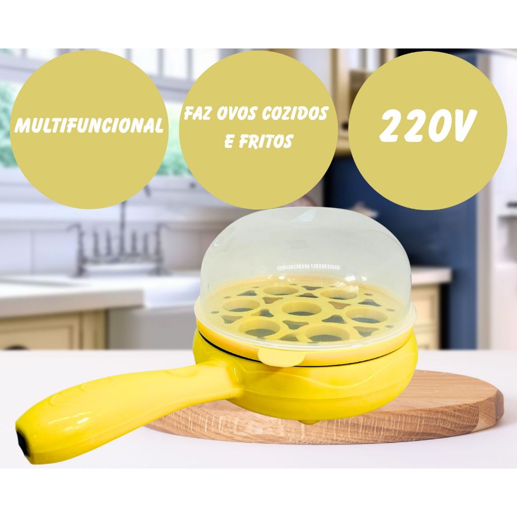 Detalhes do Frigideira E Cozedora De Ovos Elétrica Cozinha 7 Ovos Por Vez Segura Portátil Amarela/Azul/Rosa