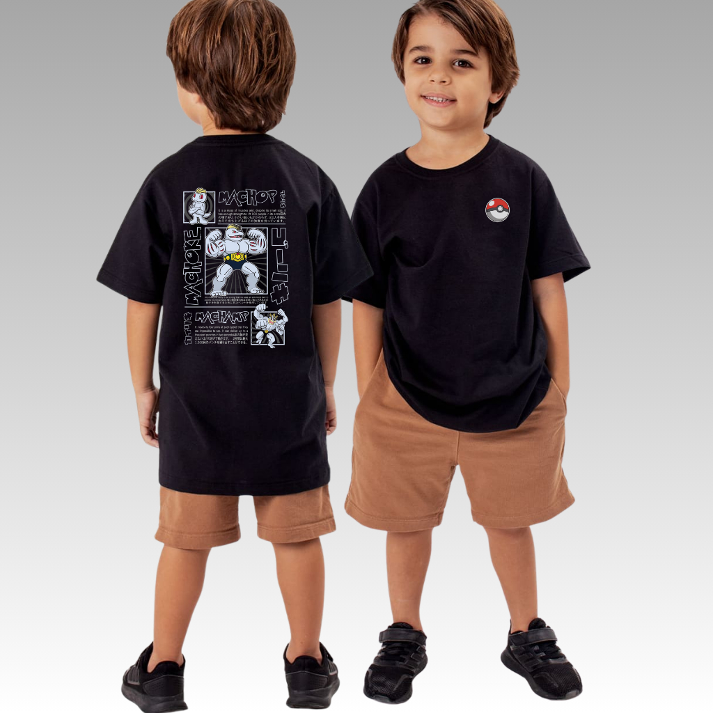Camiseta Pokémon Machop  Evoluções Infantil Algodão tam 2 ao 14 unissex streetwear