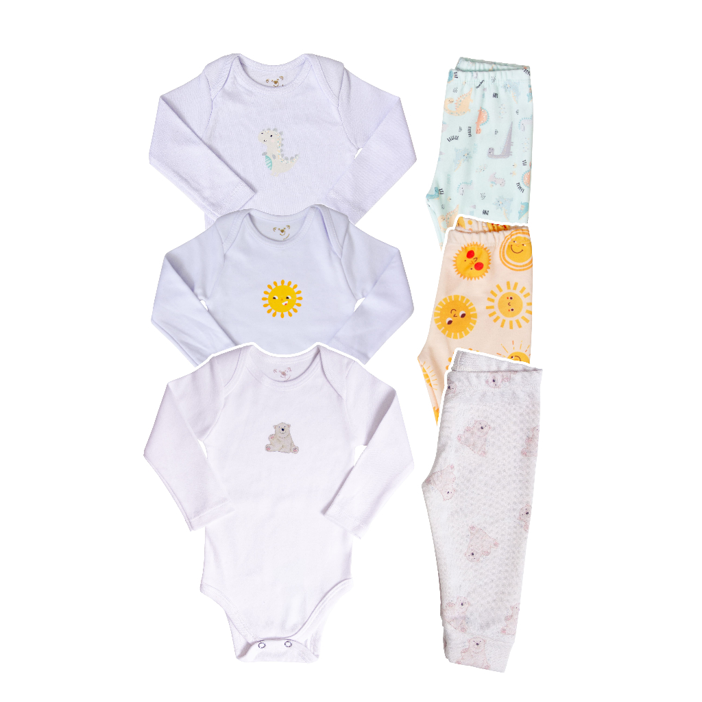 Kit 6 peças - Conjunto Solzinho, Dino Rex e ursinho em Oferta na Shopee