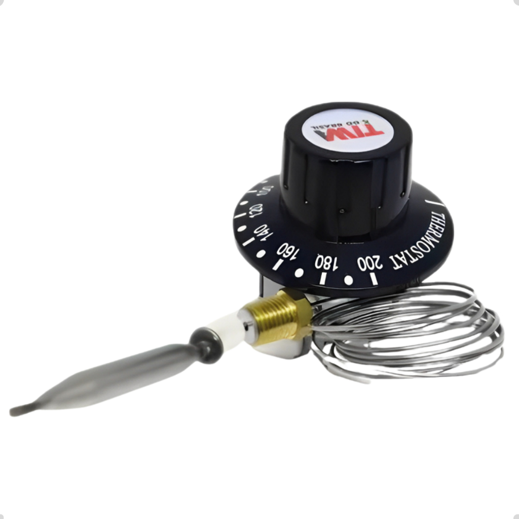 Termostato Tiwa 30a 50/200º Com Bucha Fritadeiras Fornos Aquecedores 30A Capilar de 1000mm