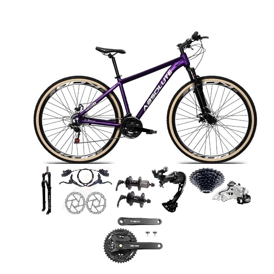 Bicicleta Aro 29 Absolute Nero 5 Câmbios Shimano Alívio e Altus 27v Freio Hidráulico K7 Garfo com Trava Pneu Faixa
