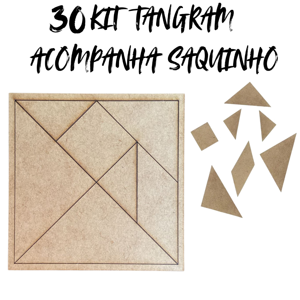 30 Tangram em Madeira 10x10cm Forme Figuras - Brinquedo Pedagógico - Quebra Cabeça - Geométrico Brinquedo em Madeira MDF em Oferta na Shopee