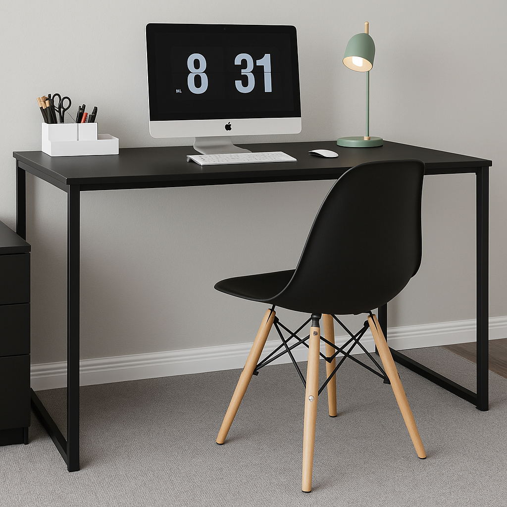 Mesa Escrivaninha Cor Preta E Cadeira Eames Branco ou Preto Para Home Office E Escritórios
