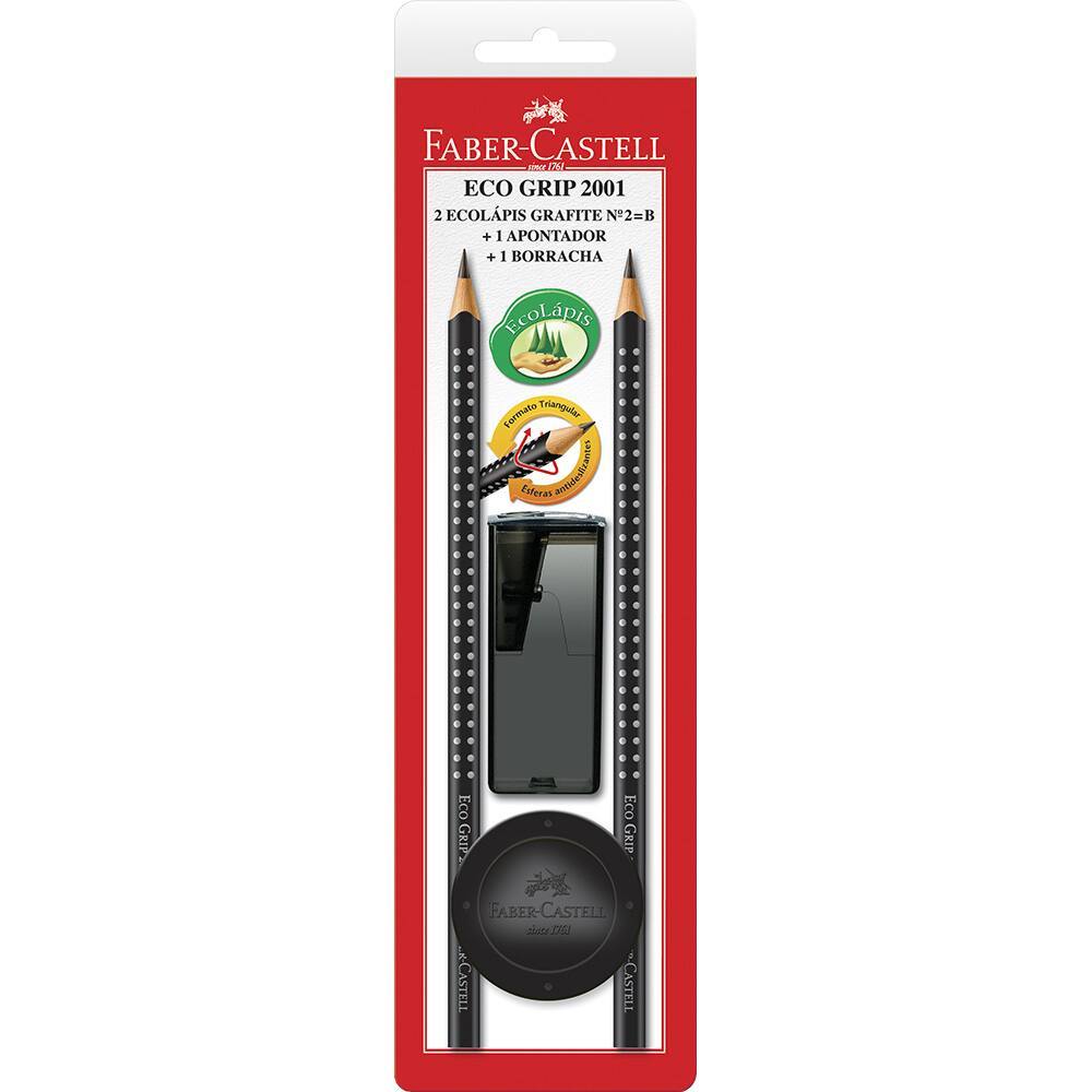 Kit 2 Lápis Grafite Preto Faber Castell + Apontador e Borracha SM/2001PRAP Imperdível em Oferta na Shopee