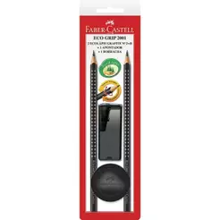 Kit 2 Lápis Grafite Preto Faber Castell + Apontador e Borracha SM/2001PRAP Imperdível