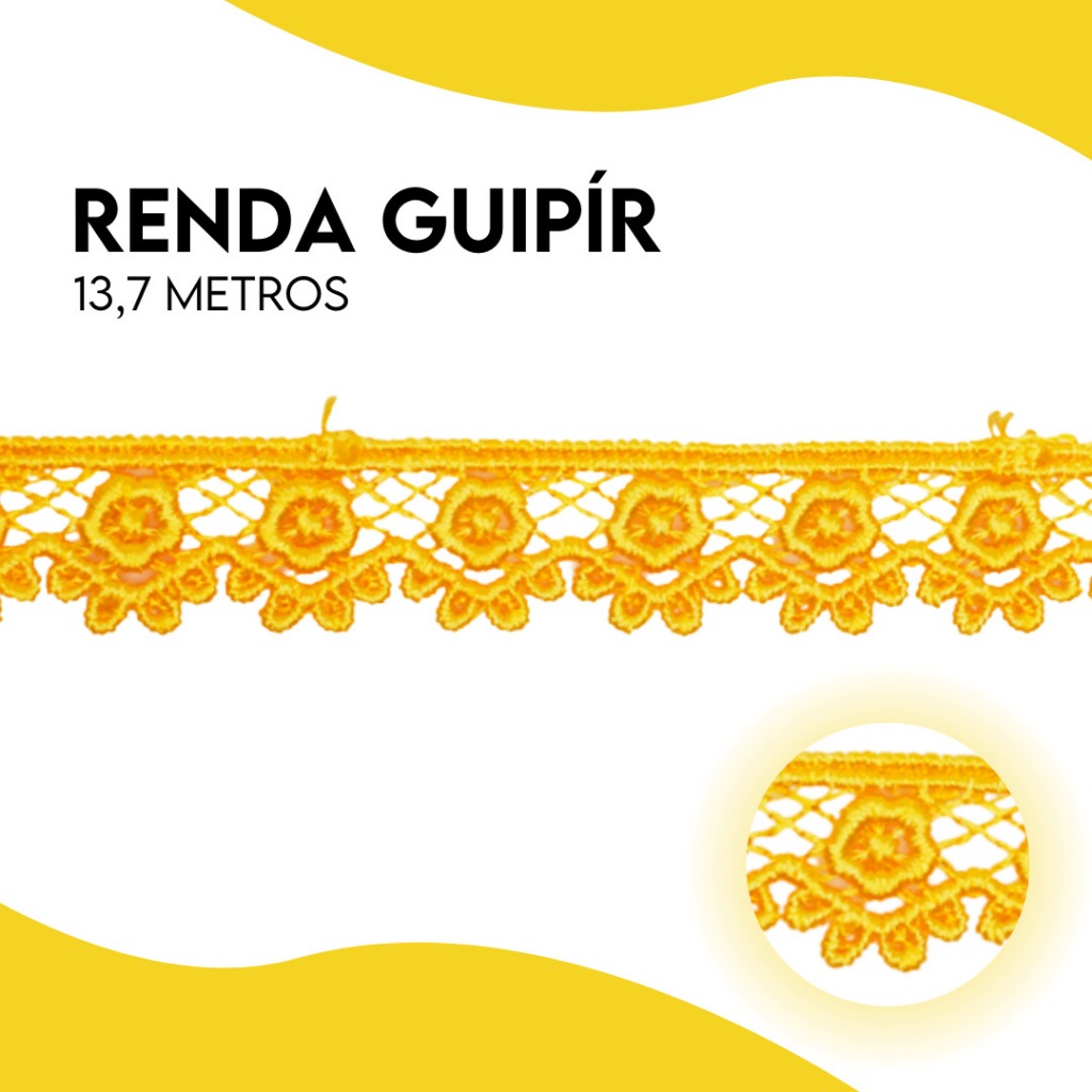 Bico Renda Guipir 15mm Rolo 13,7m Aviamento Acabamento Costura Artesanato Vestido Aplique Bordado