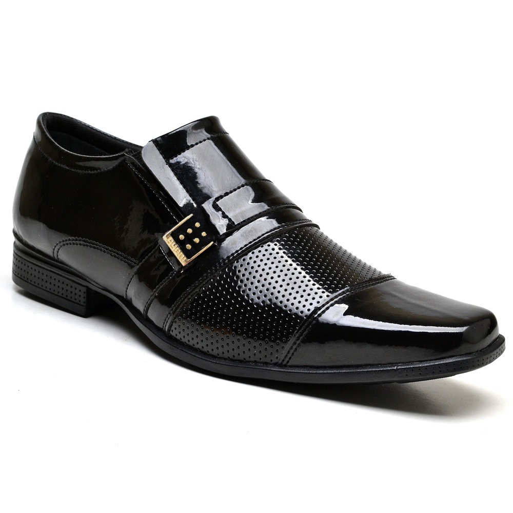 Sapato Social Masculino Preto Verniz com Detalhe em Metal Elegância e Estilo
