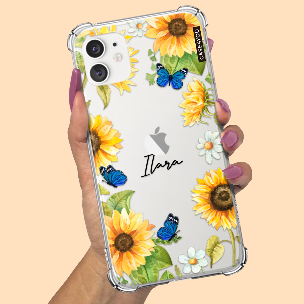 Capa Capinha para Samsung Galaxy A10 A10s A11 A12 A13 A14 A15 A16 A17 Anti-impacto Personalizada Girassol Borboletas