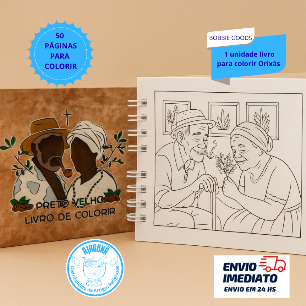 Livro de Colorir Preto Velho e Preta Velha 50 Páginas Umbanda Candomblé Espiritualidade Afro-brasileira