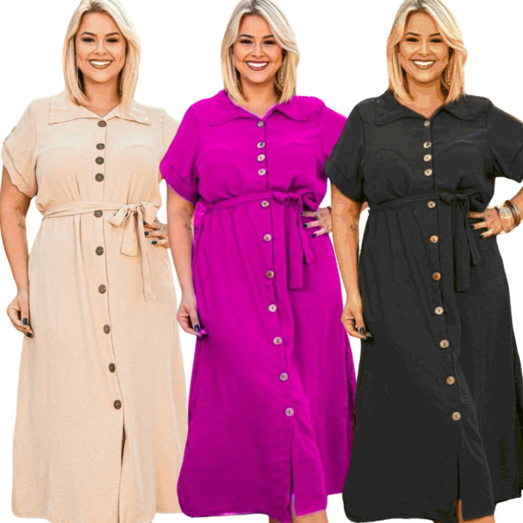 Vestido Feminino Chemise Evangélico Plus Size Casual Mais Vendido 44 ao 52 Curve Tecido Dunas