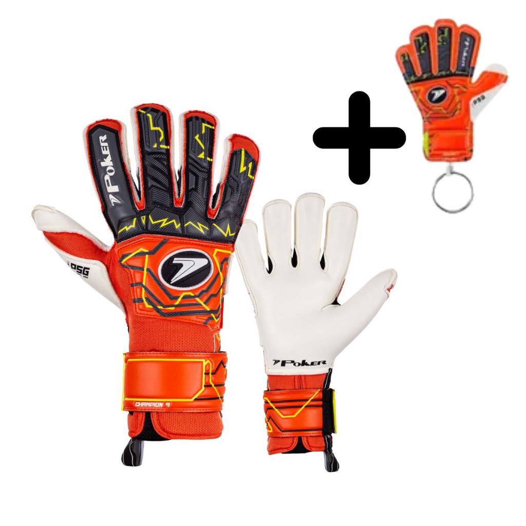 Luva Goleiro Profissional Poker Champion 9 Futebol Campo Adulto Látex Grip Brinde Chaveiro