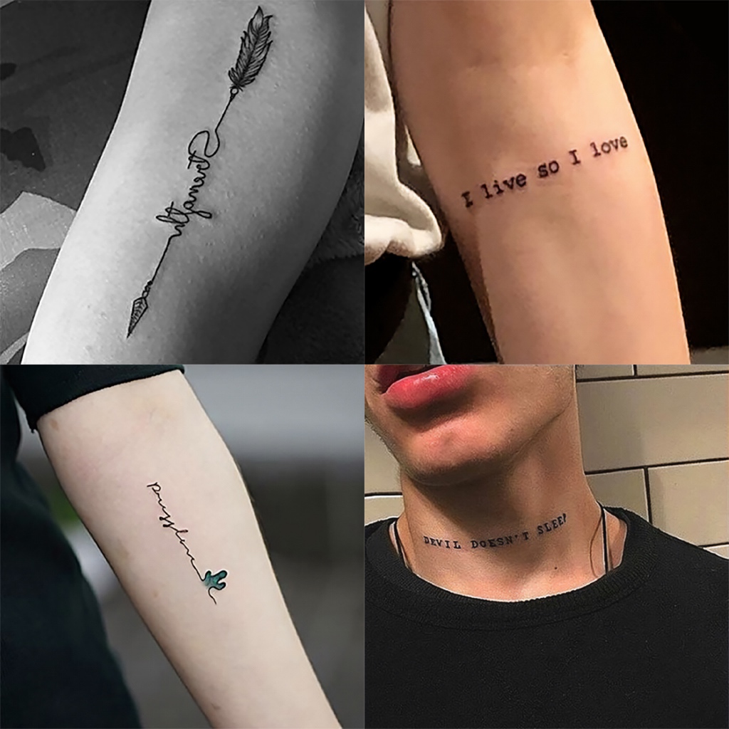 Tatuagem Adesiva Falsa Temporária Frases em Inglês 11x4,5cm Masculino Feminino Envio Imediato