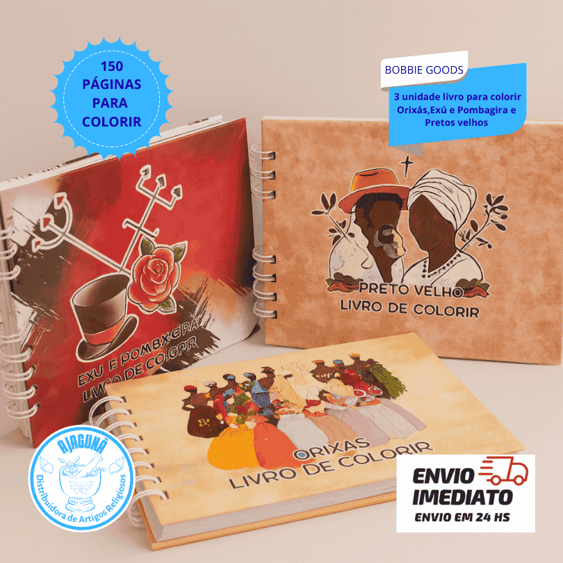 Kit Livro de Colorir Espiritual 3 Unidades Orixás Exú e Pombagira Preto Velho Umbanda e Candomblé