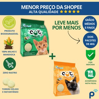 Areia Higiênica Biodegradável Catbio 8 Kg (2 pacotes 1 de cada modelo) - Super Clean e Max Clean - Grãos Médios e finos1 em Oferta na Shopee