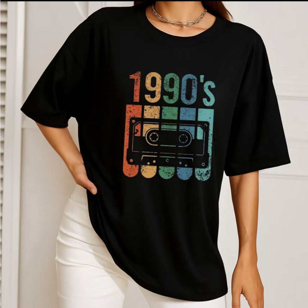 Camiseta Estampada Blusa Feminina 1990's Vintage Top Estilosa Colorida Casual 100% Algodão Lançamento