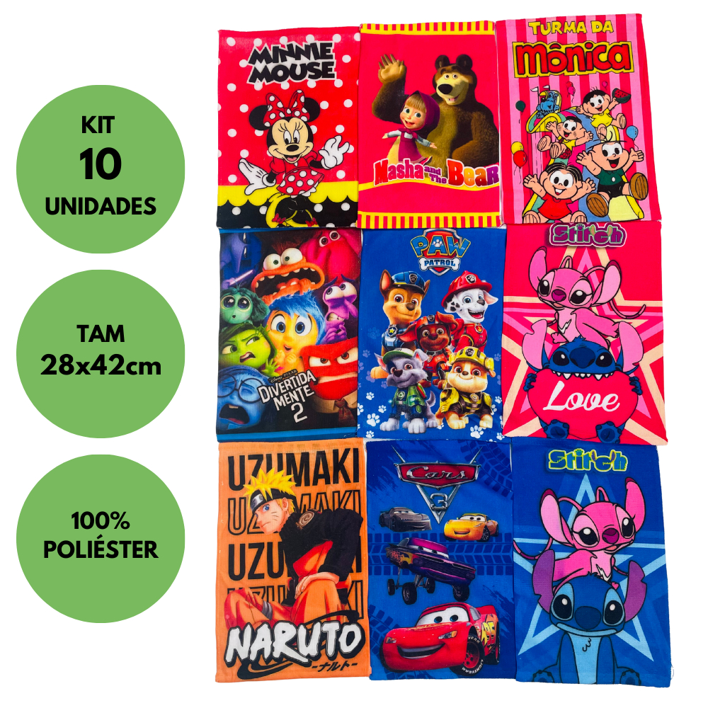 Kit 10 Toalhas Lavabo Escolar Infantil Boca e Mão Personagens 28x42 em Oferta na Shopee