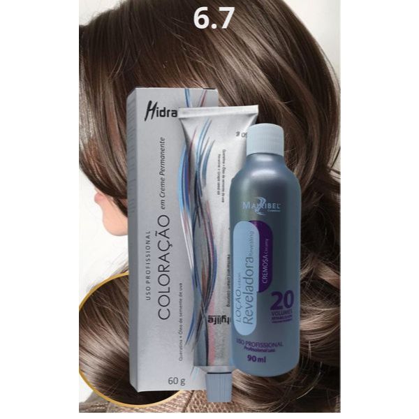 Kit Tinta Color 6.7 Louro Escuro Marrom + Ox 20 Vol 90 ml