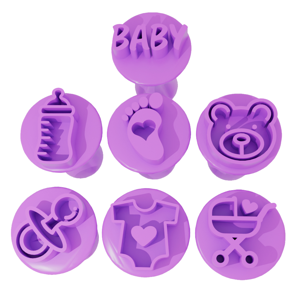 Carimbos Para Docinhos Chá de Bebê Festa Infantil Ursinho Pezinho Mamadeira Chupeta Massas PLA 3D Kit 7 Unidades