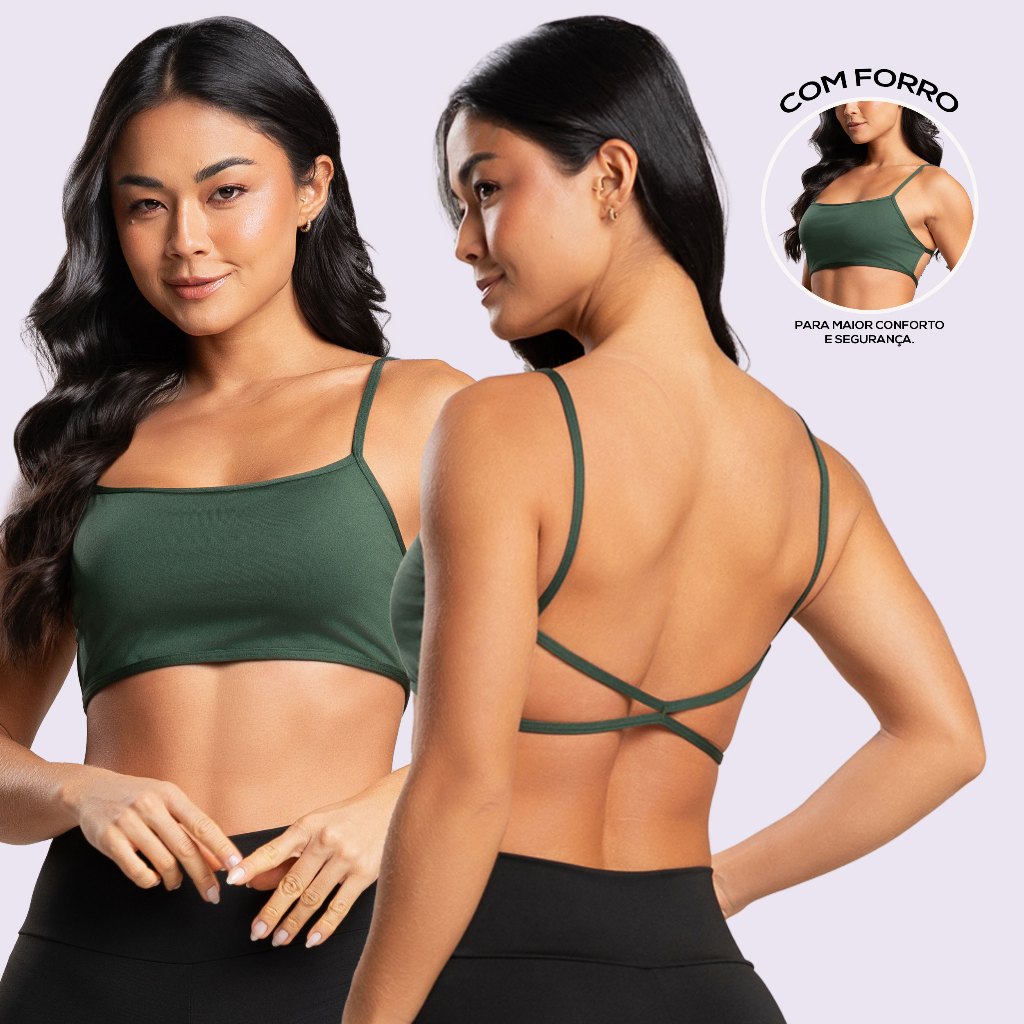 Top Fitness Alcinha Cruzado Costa Nua Feminino com Forro e Encaixe pra Bojo Academia em Oferta na Shopee