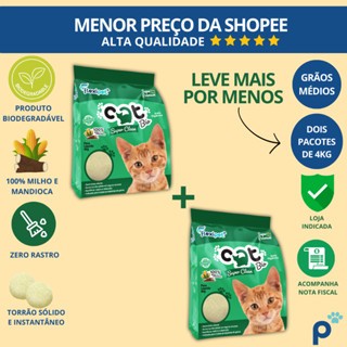 Areia Higiênica Biodegradável Catbio 8 Kg (2 pacotes 4kg) - Super Clean - Grãos Médios - novo em Oferta na Shopee
