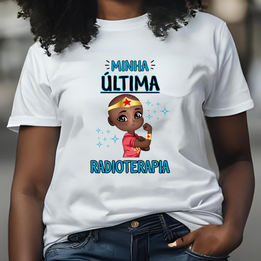Camiseta Adulto Minha última RADIOTERAPIA- Mulher Maravilha Negra Quimioterapia ZLprint