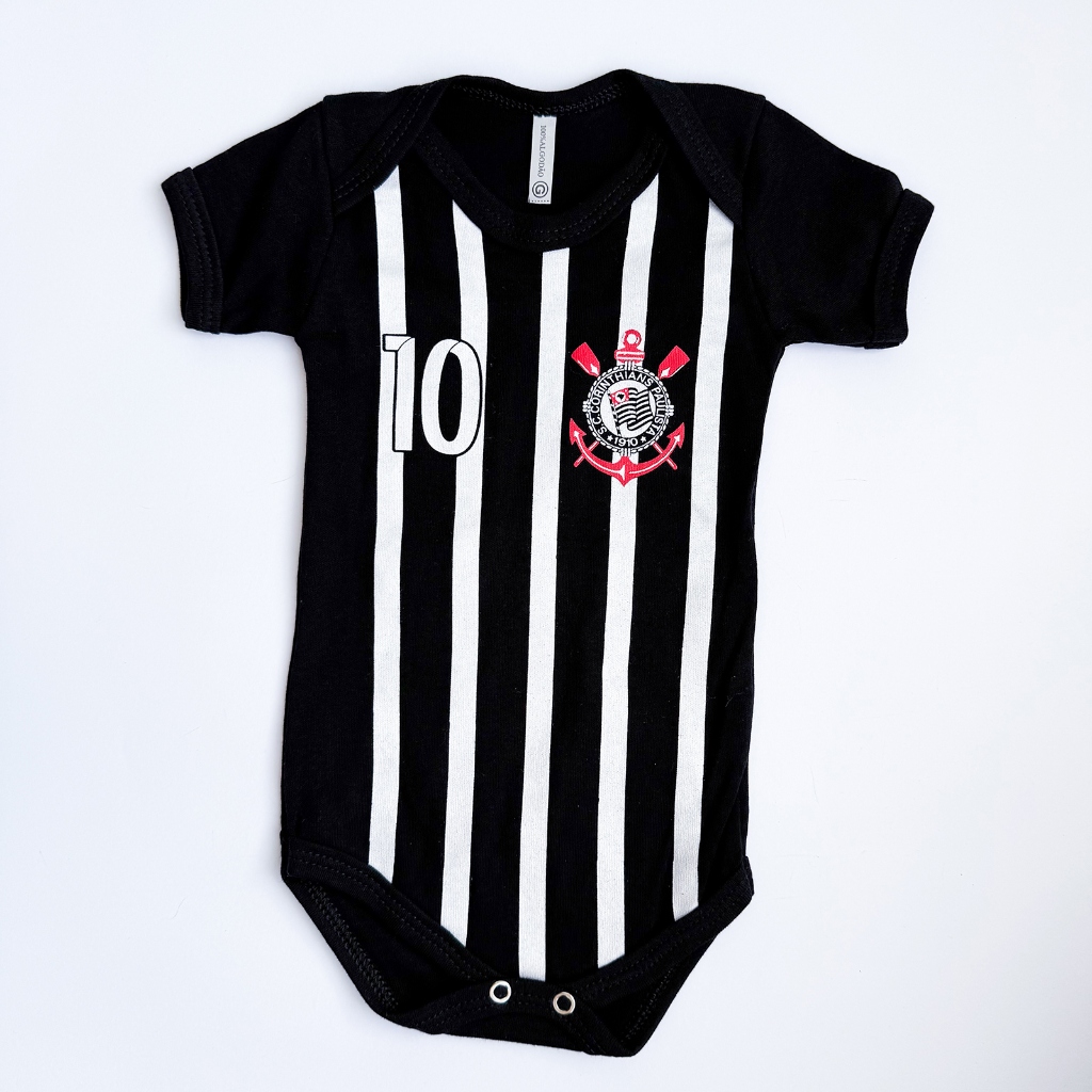 Body Infantil Bebê Torcedor – Roupa Uniforme Torcedor Futebol Preto e Branco