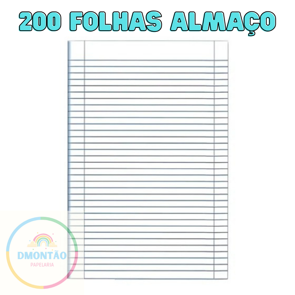 Papel Almaço 200 Folhas Margem E Pauta Bloco Papel Pautado Cor Branco em Oferta na Shopee
