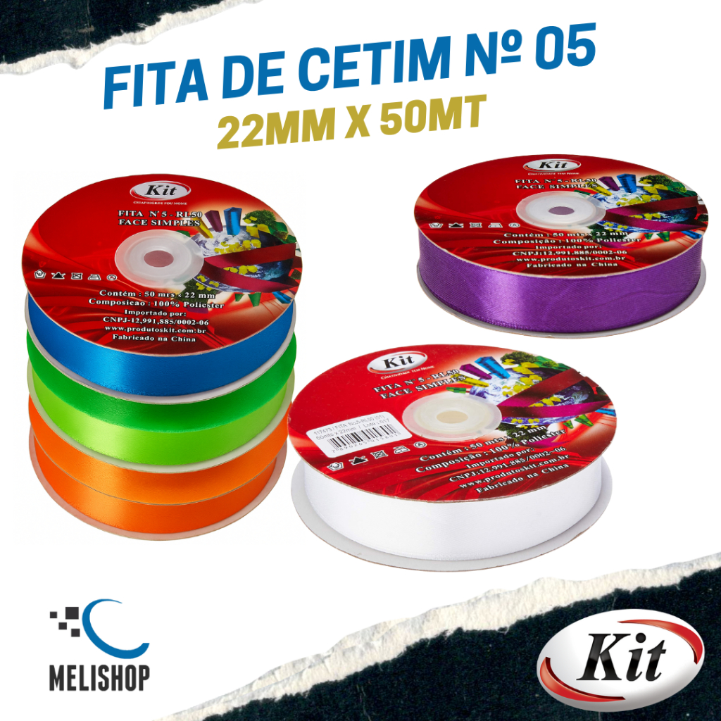 Fita de Cetim N.º 05 22mm x 50mts Marca: KIT em Oferta na Shopee
