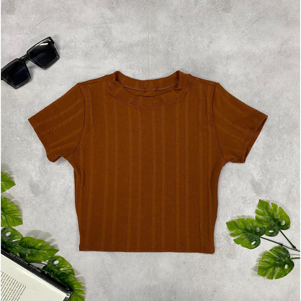 Cropped Feminina Camiseta Manguinha Casual Blusa Básica Canelada Migui