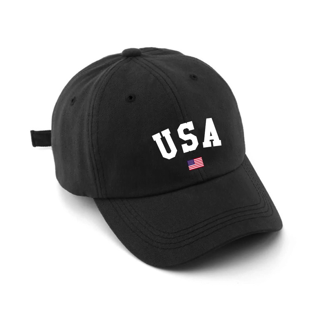Boné USA Bandeira Beisebol Retrô Bordado Unissex Algodão Regulagem Boné Preto Macio Estiloso