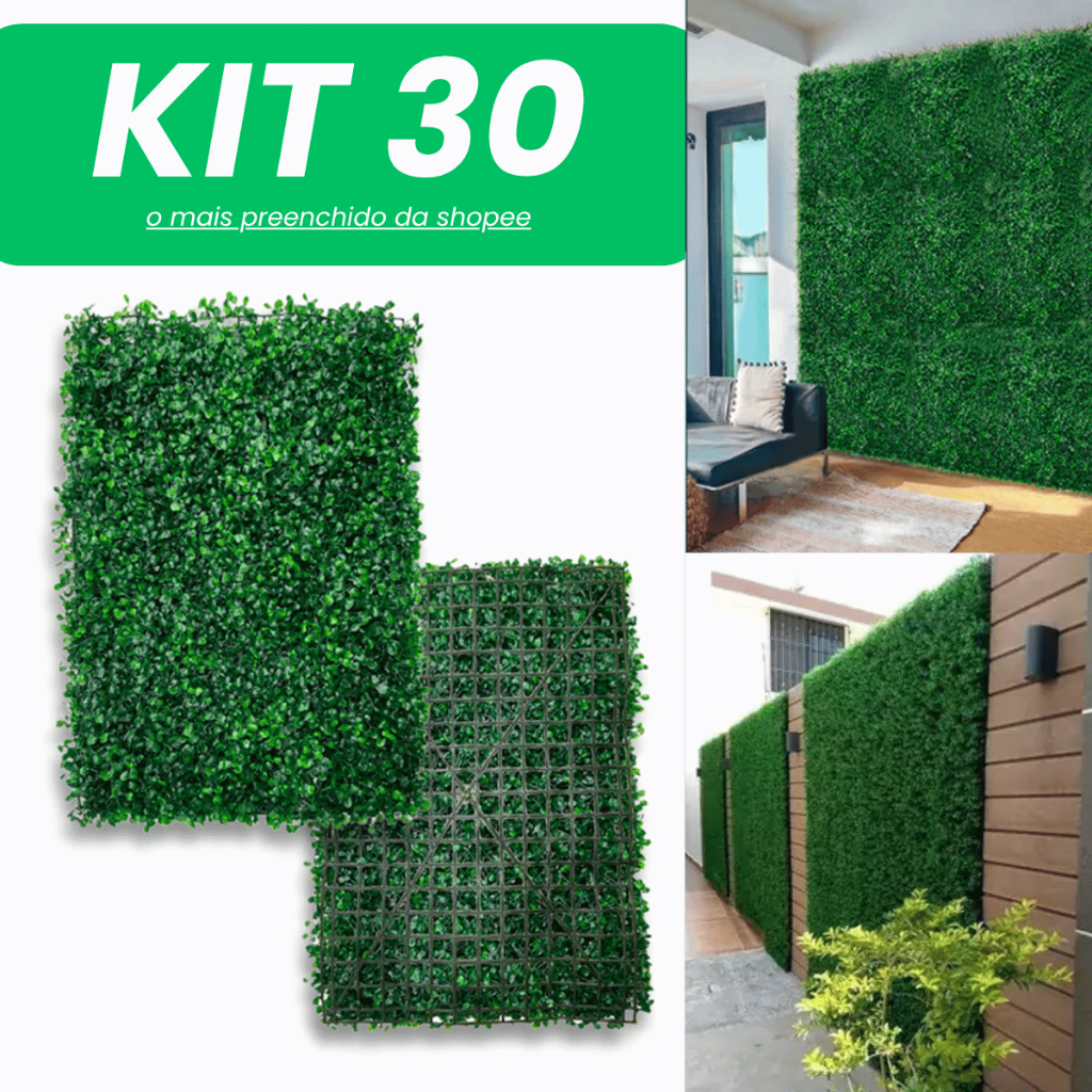 Kit 30 Placa Buchinho Grama Artificial Parede Muro Inglês Vertical Cheio