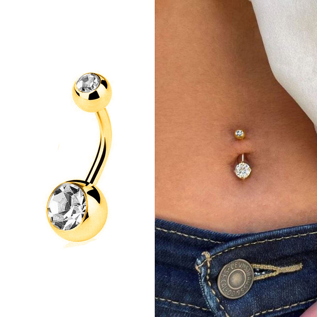 Piercing de Umbigo Cristal Dourado Curvo Aço Cirúrgico Delicado em Oferta na Shopee
