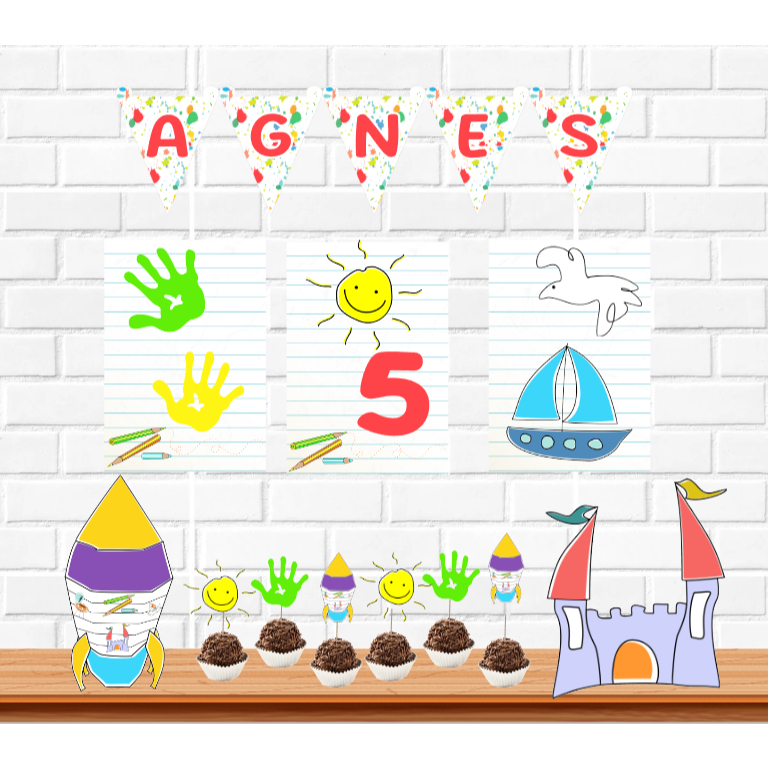 Aquarela kit festa na mesa decoração infantil só um bolinho mimo personalizado para aniversário e mesversário Pintando 7