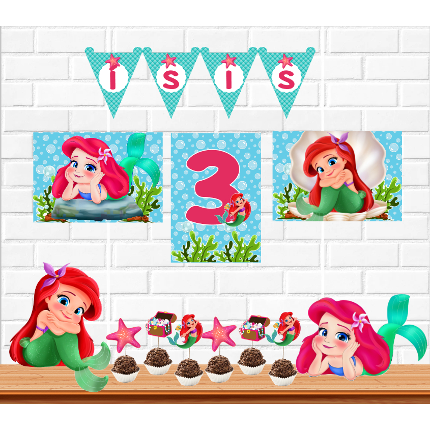 Kit festa só um bolinho Ariel baby/Decoração infantil/Personalizado/Aniversário/Mesversário