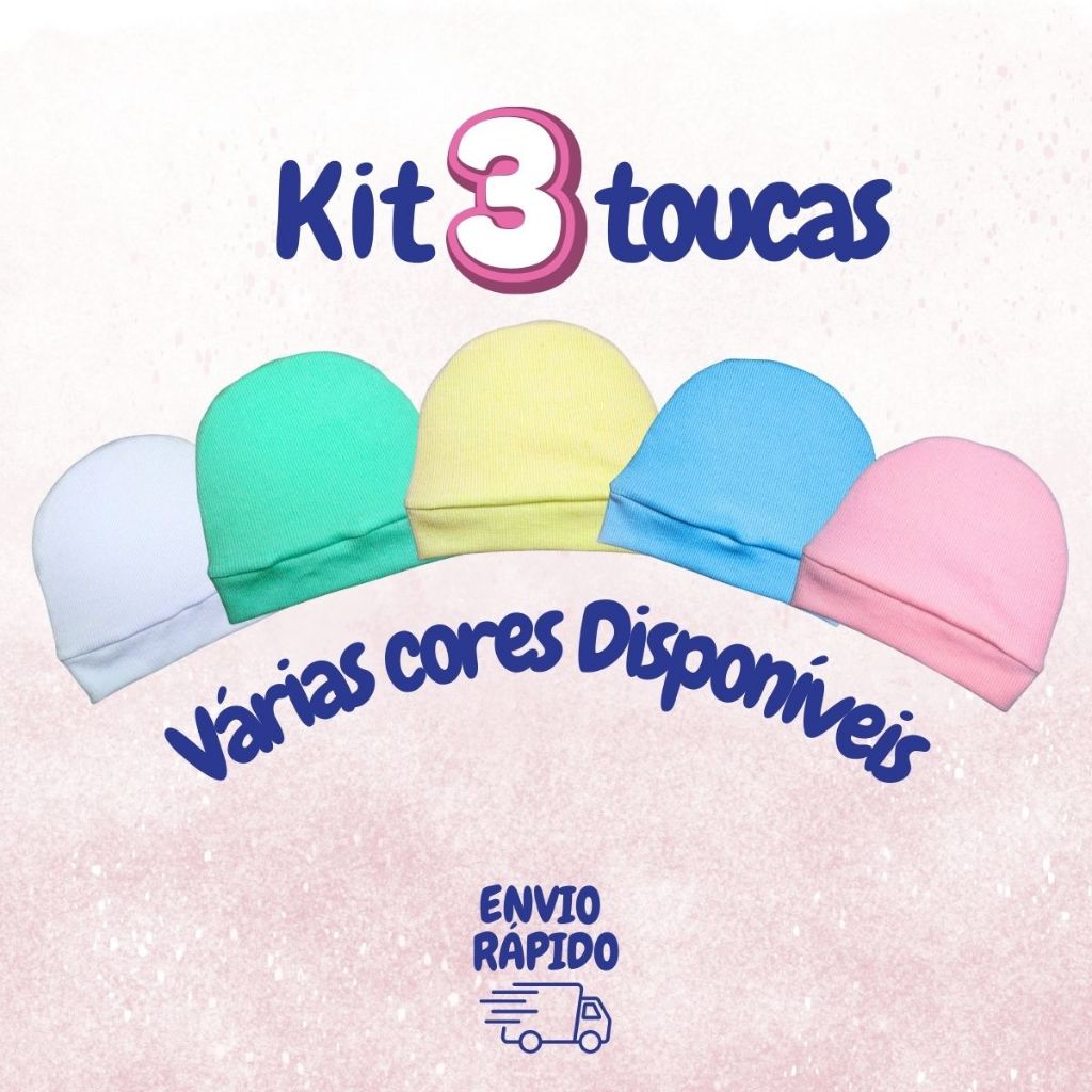 Kit 3 Touca Bebê Recém Nascido Touquinha Menino e Menina Tecido Antialérgico