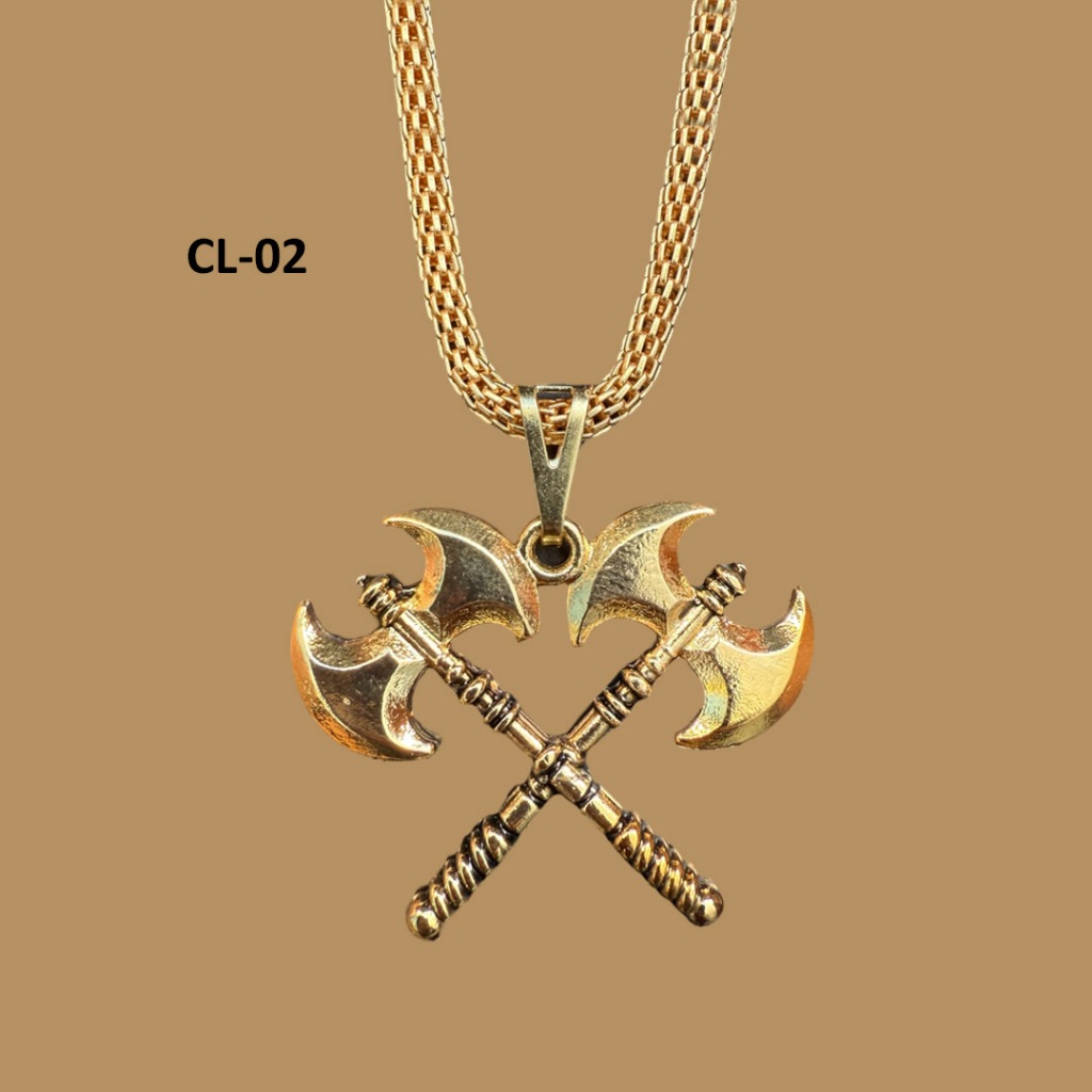 Colar de Orixás ~Machado Labrys Cruzado - CL02 em Oferta na Shopee