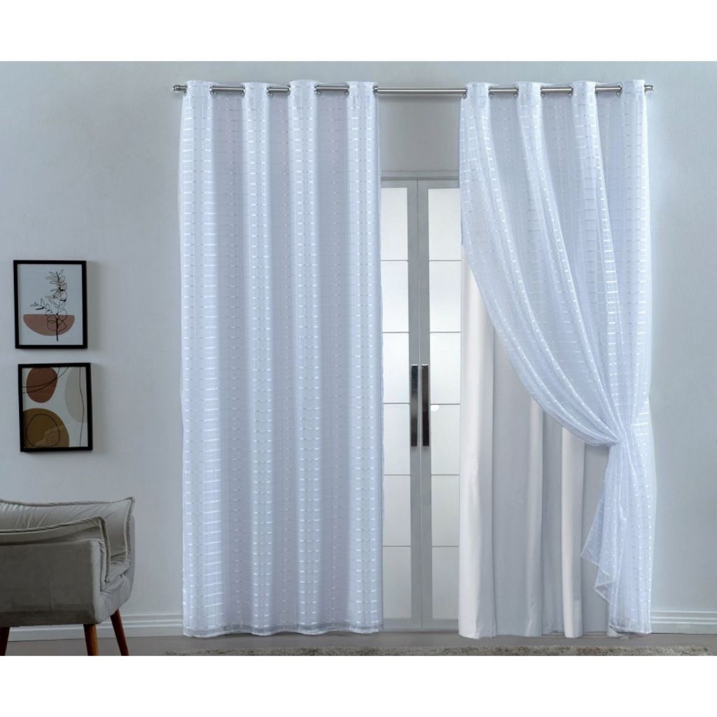 Cortina Bloqueia Veda Luz Blackout Blecaute PVC 2,80m x 2,30 Com Tecido Voil Para Porta, Janela sala quarto e escritório